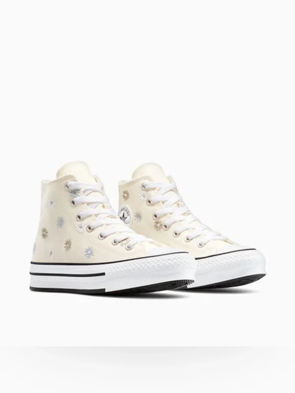 Converse High Top Sneakers in Cream and White with Floral Embroidery NWOB Size 6 - Picture 13 of 14